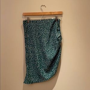 Side gathered green dot skirt